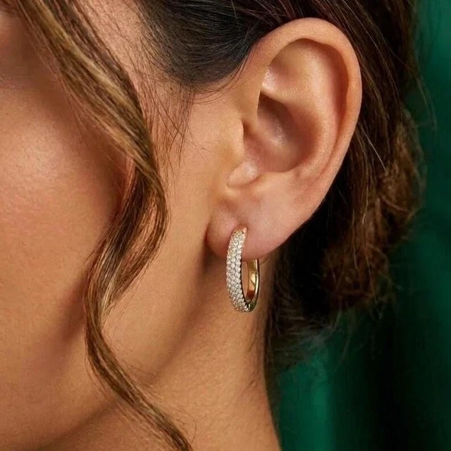 1 Ct Round Lab Created Diamond Huggie Hoop Earrings Women 14K Yellow Gold Plated