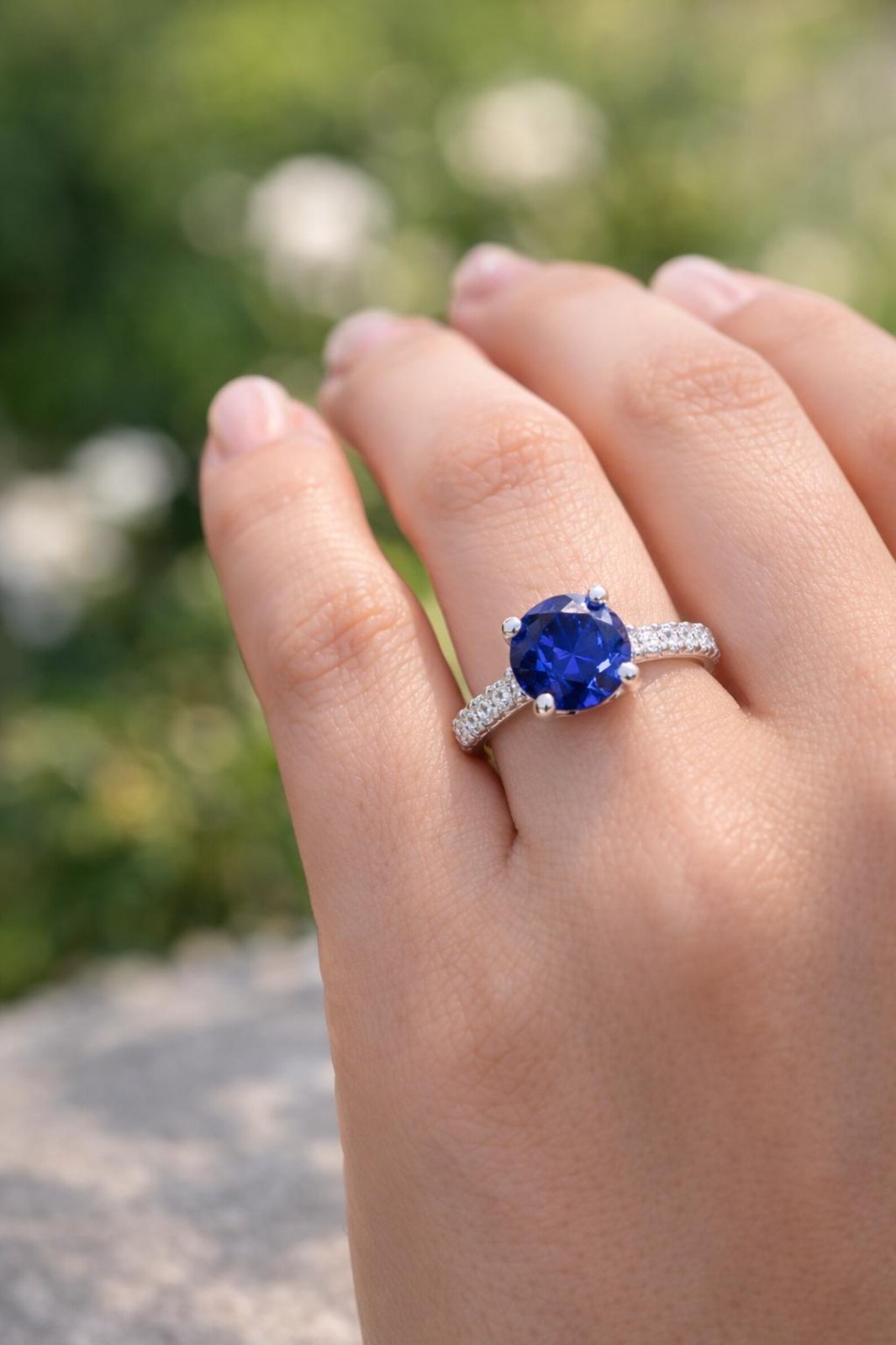 2.38 Ct Round Cut Natural Sapphire Diamond Wedding Ring 14K Solid White Gold 6