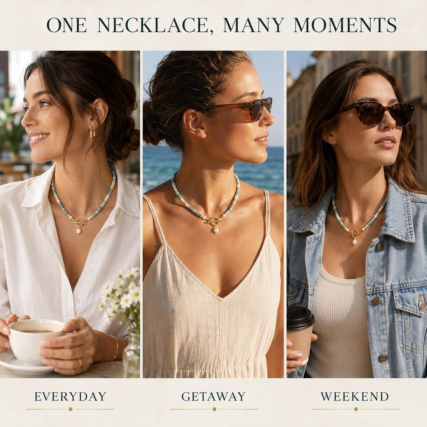 Versatile Turquoise & Pearl Necklace – Dainty Handmade Jewelry for Any Occasion