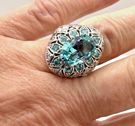 Victoria Wieck Swiss Blue Topaz Ring White Topaz 925 Sterling Silver Size 7