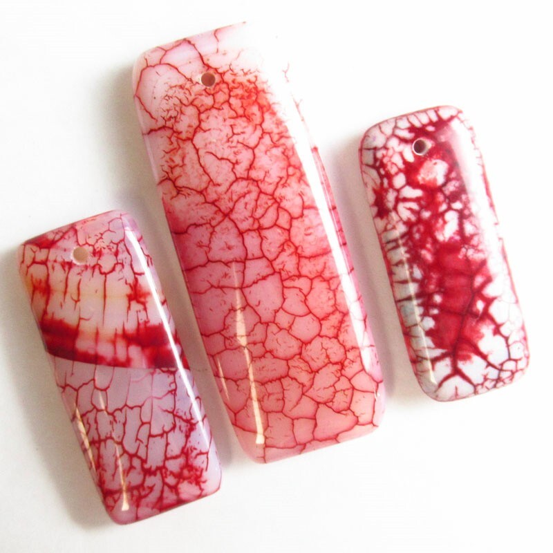 3Pcs/Set 35x15x5/50x20x5mm Red Fire Agate Oblong Pendant Bead D75871