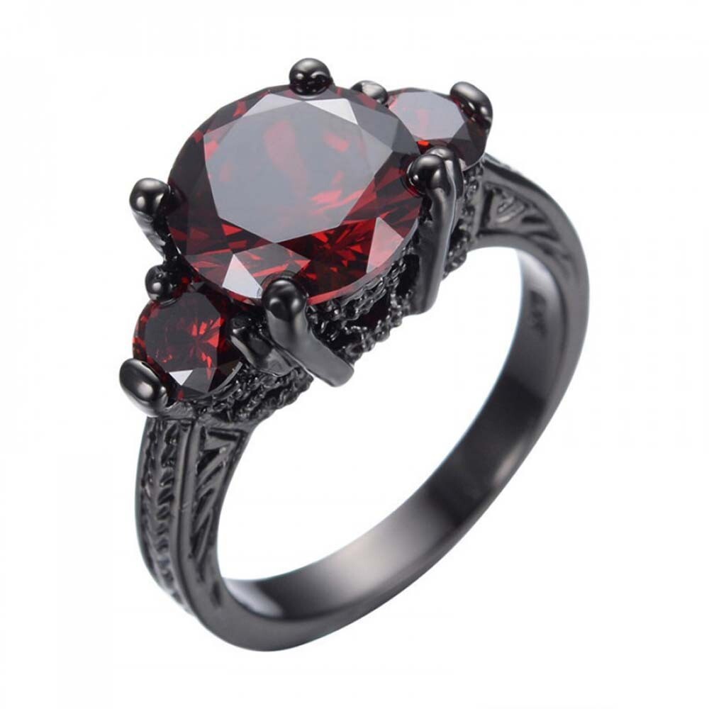 4.70 Ctw Lab Created Red Garnet 14K Black Gold Plated 3 Stone Engagement Ring