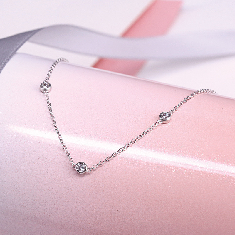 925 Sterling Silver CZ Crystal Bubble Station Chain Necklace for Women