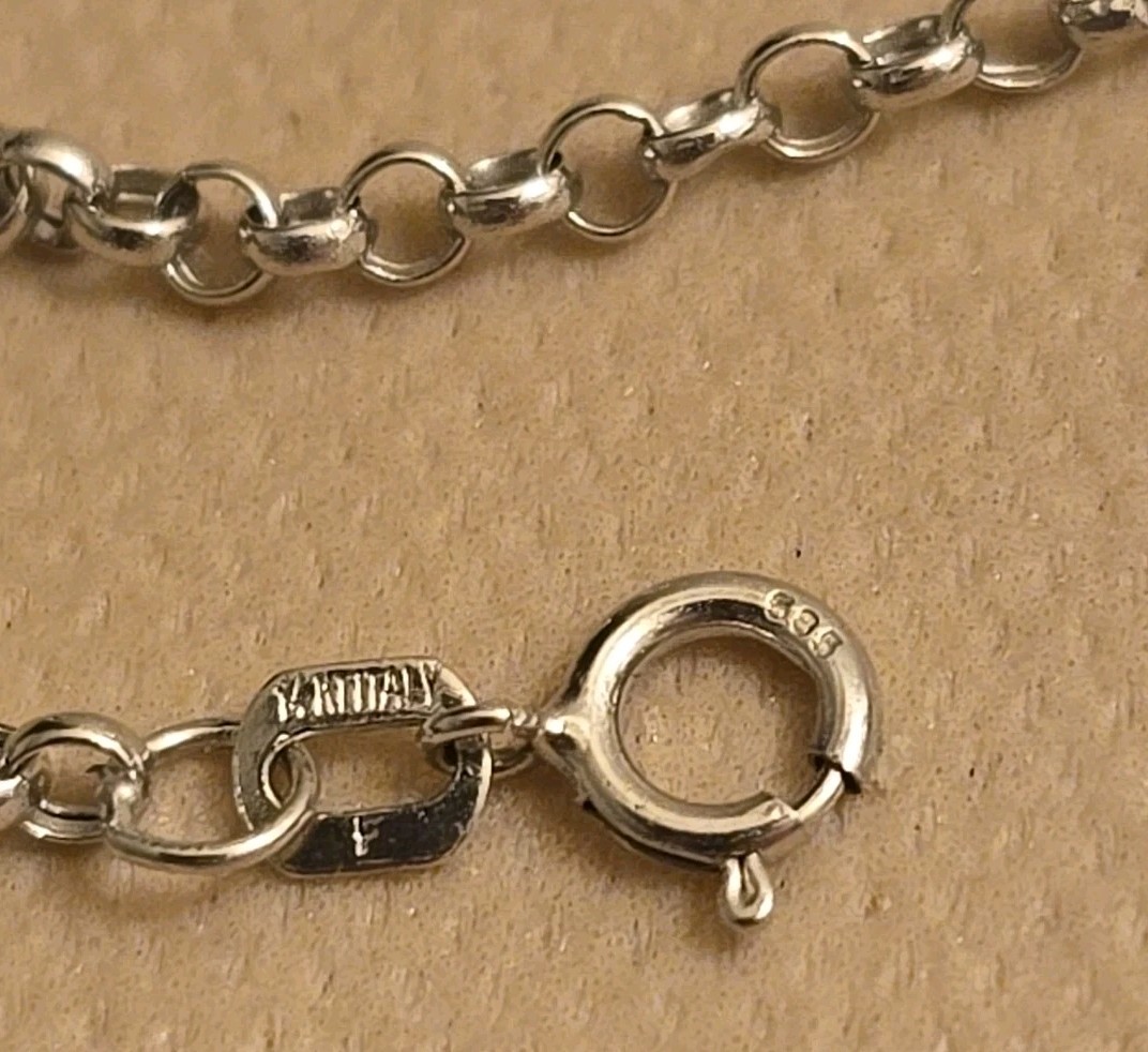 14K WG Italy Rolo Link Chain Necklace Spring Ring Clasp/Closure, App. 19 3/8 In.
