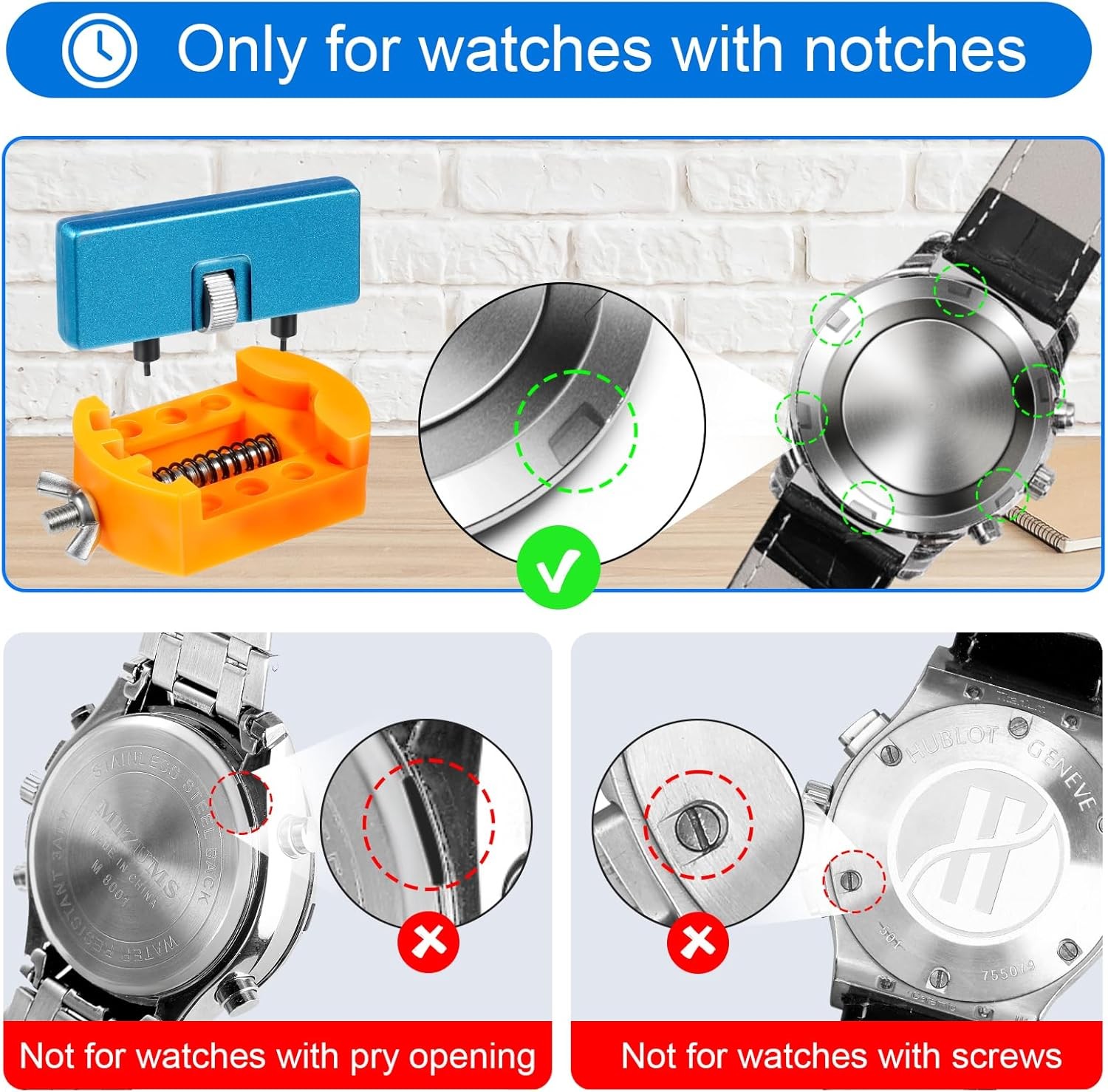 Watch Battery Replacement Tool Kit with Wrench Back Remover for Grooved Cases