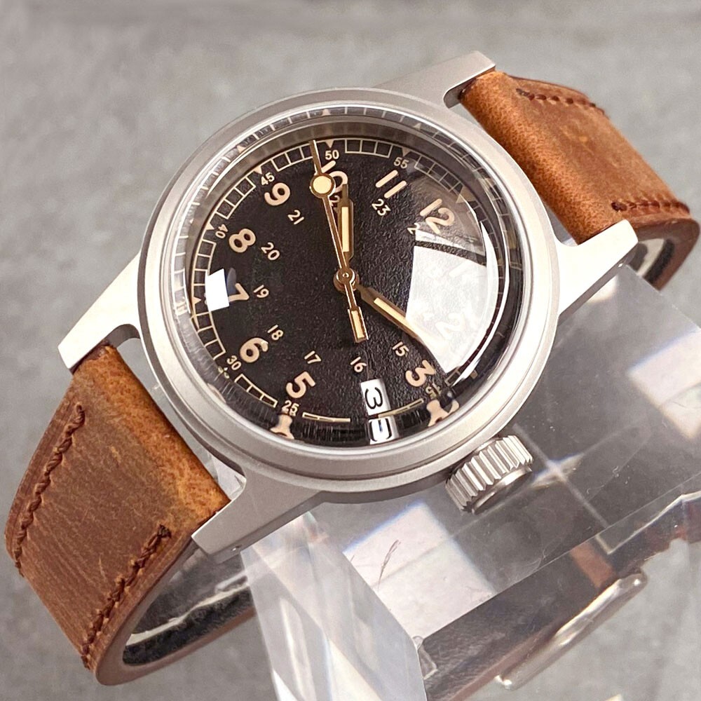36mm Bubble Sapphire Military Retro Black Dial NH35A Automatic Mechanical Watch