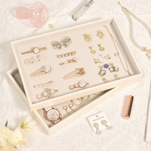 Velvet Jewelry Tray for Drawers Jewelrys Display Tray Stackable Jewelry 1 Beige