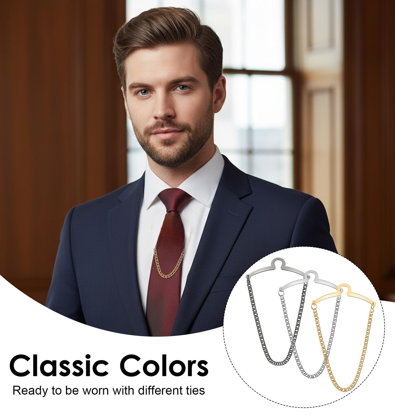 3 Pcs Tie Chain for Men, Elegant Tie Clips for Mens Neckties Tacks Accessorie…