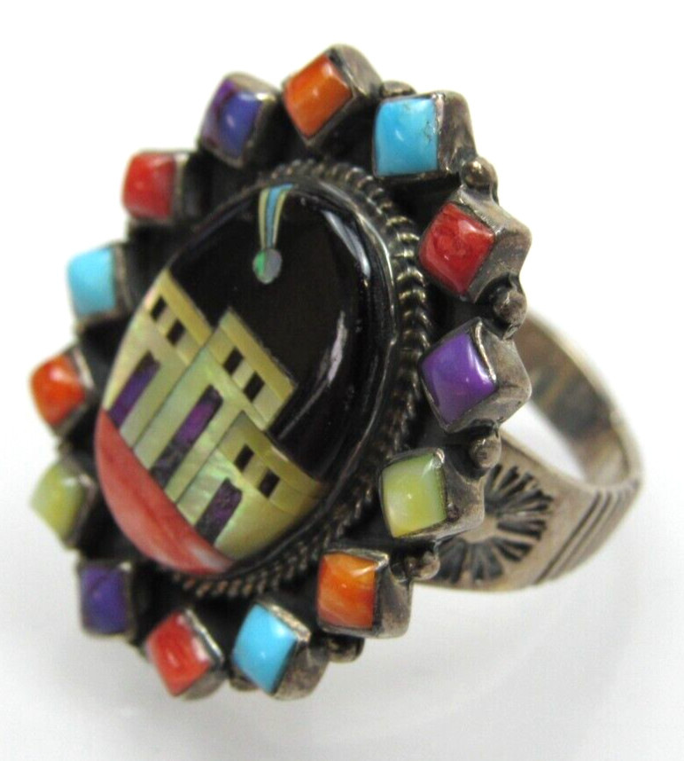 T Philippines Adobe 925 Ring Inlay Turquoise Spiny Oyster Onyx Mother of Pearl
