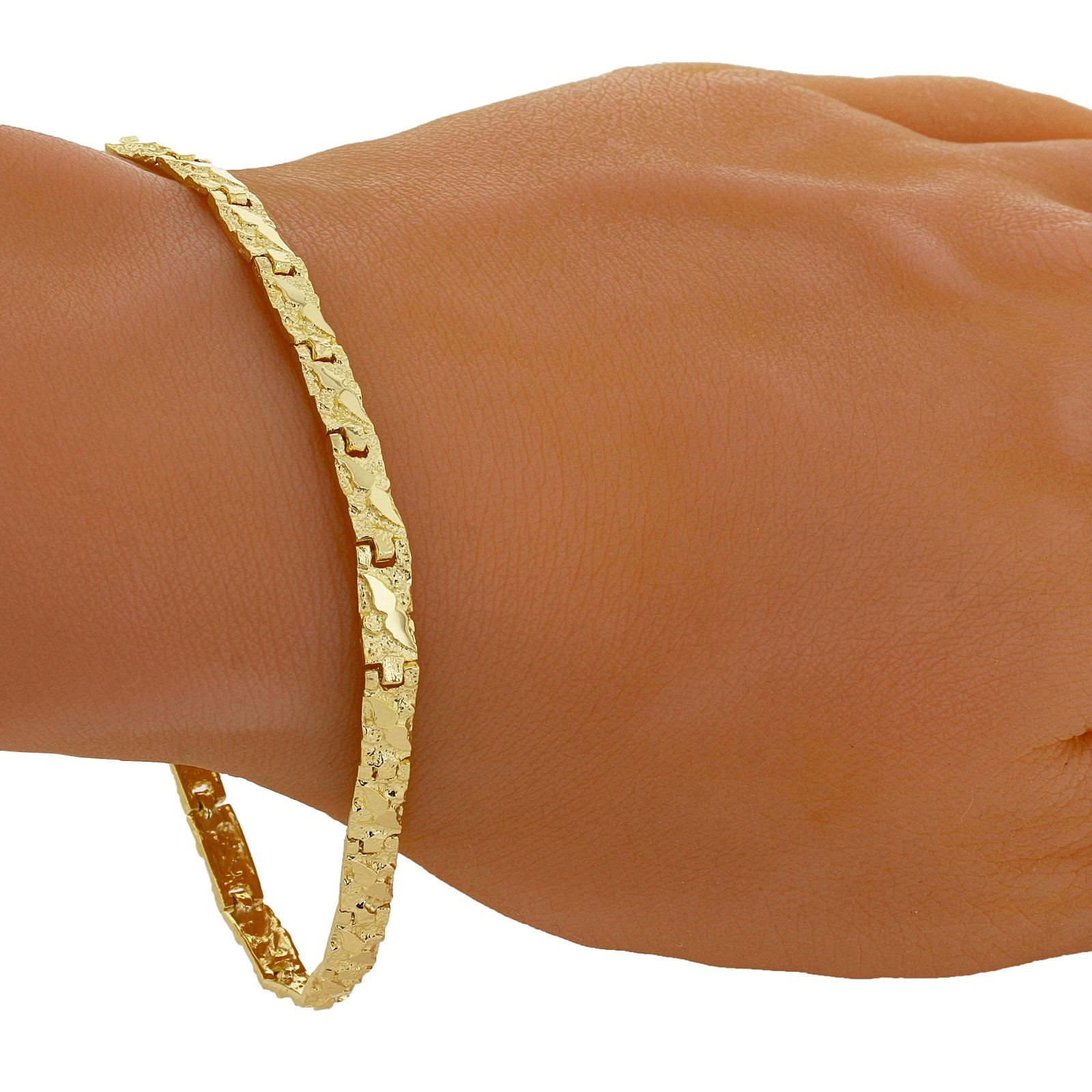 14k Yellow Gold Solid Nugget Bracelet 7″-9″ 4mm to 25mm Adjustable