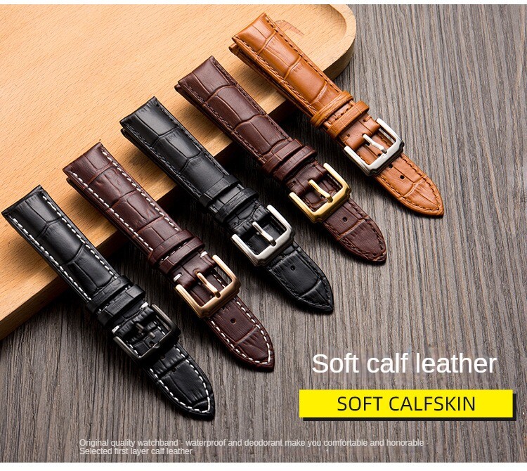Head layer leather strap with calf leather needle buckle watch strap 12-24mm