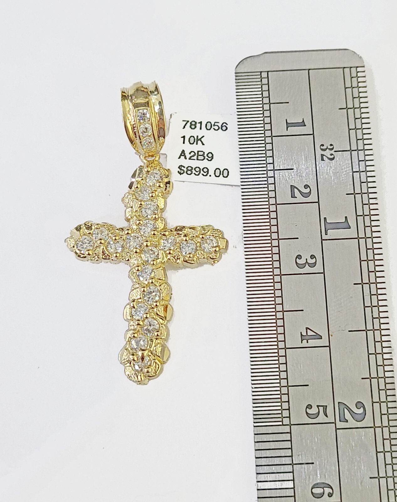 10k Real Yellow Gold Nugget Cross Charm Pendent