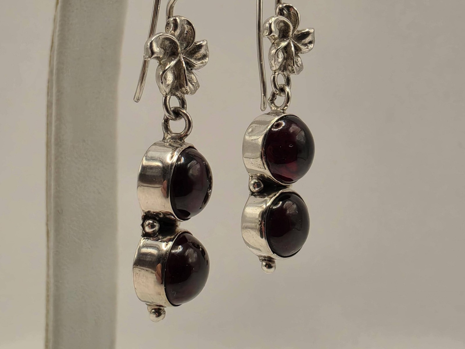Genuine Rhodolite Garnet Drop Earrings Solid 925 Sterling Silver 1.75 Inch Doubl