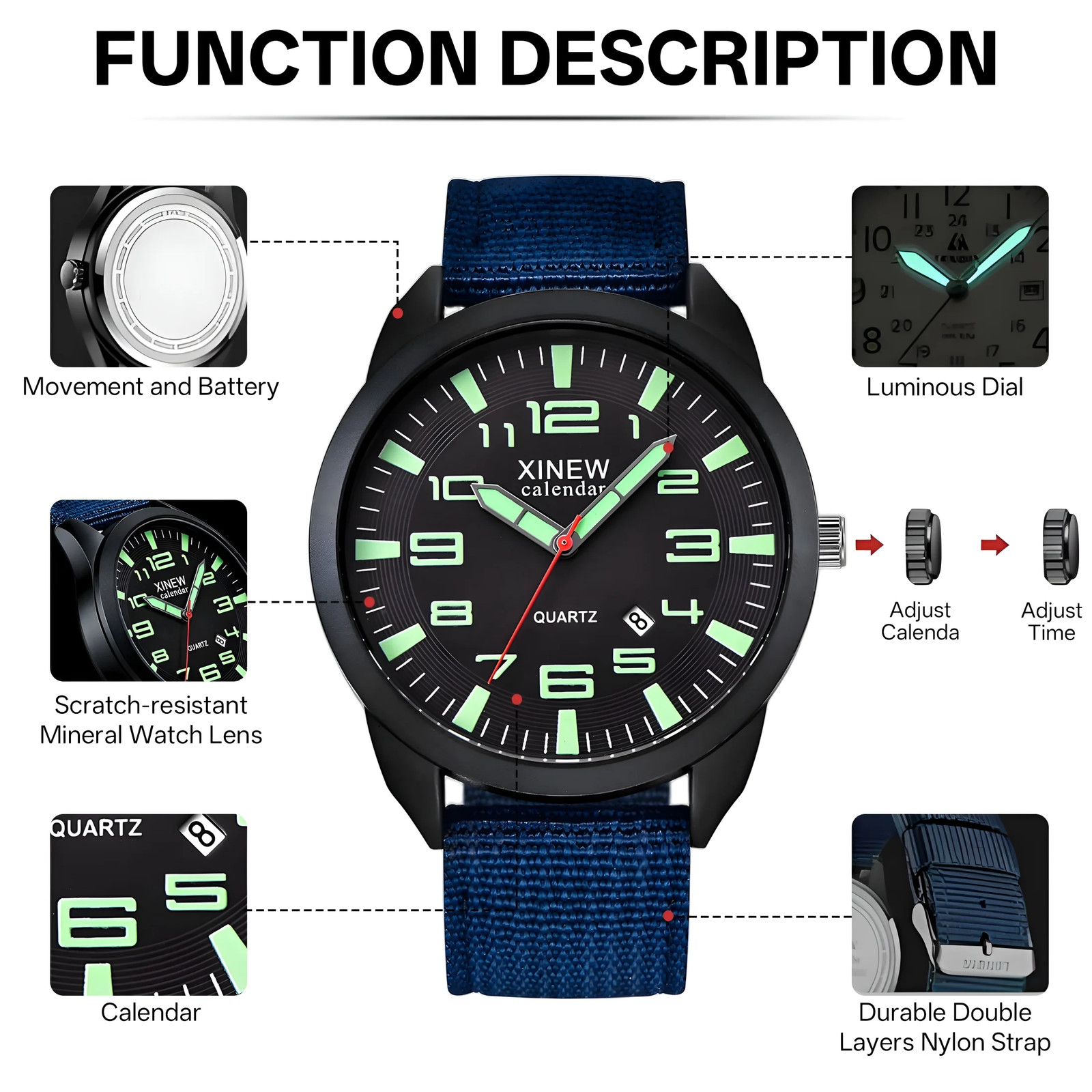 Men’s Quartz Analog Watch Nylon Strap Business Casual Sport Wristwatch