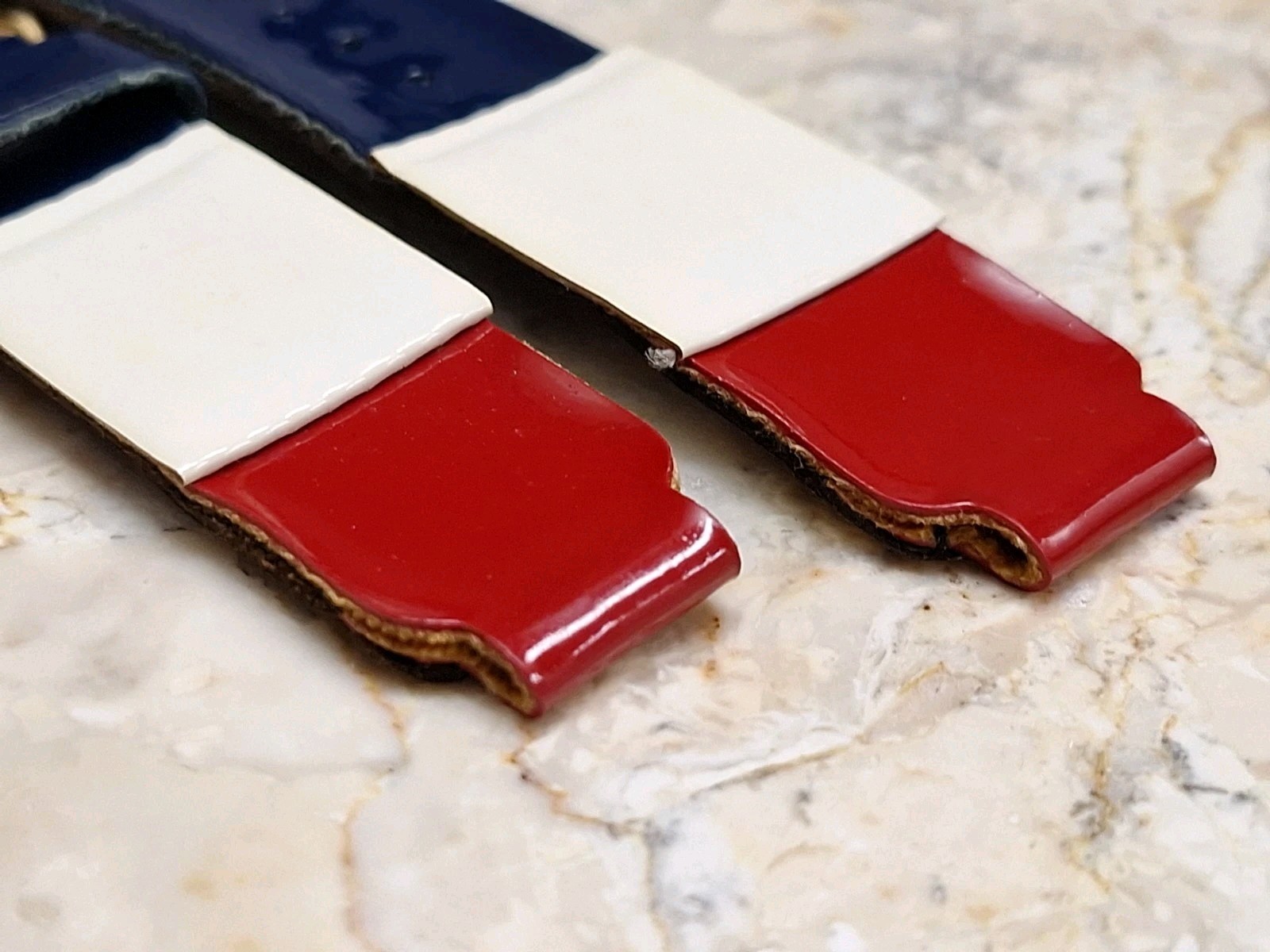 Vintage Tri-color Red White Blue Vinyl on Leather Watch Band Strap 12.3 mm