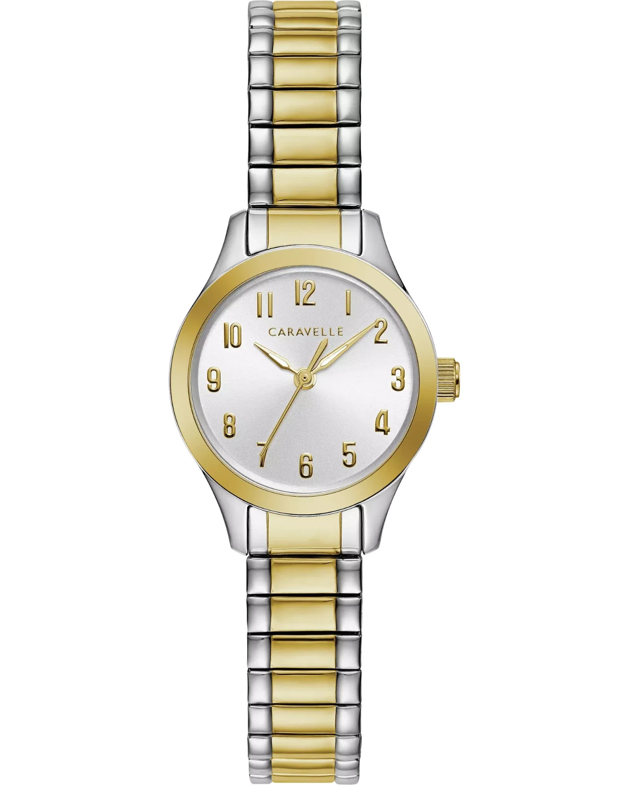 Caravelle by Bulova Two Tone Gold Silver 45L177 Flex Stretch Band Watch