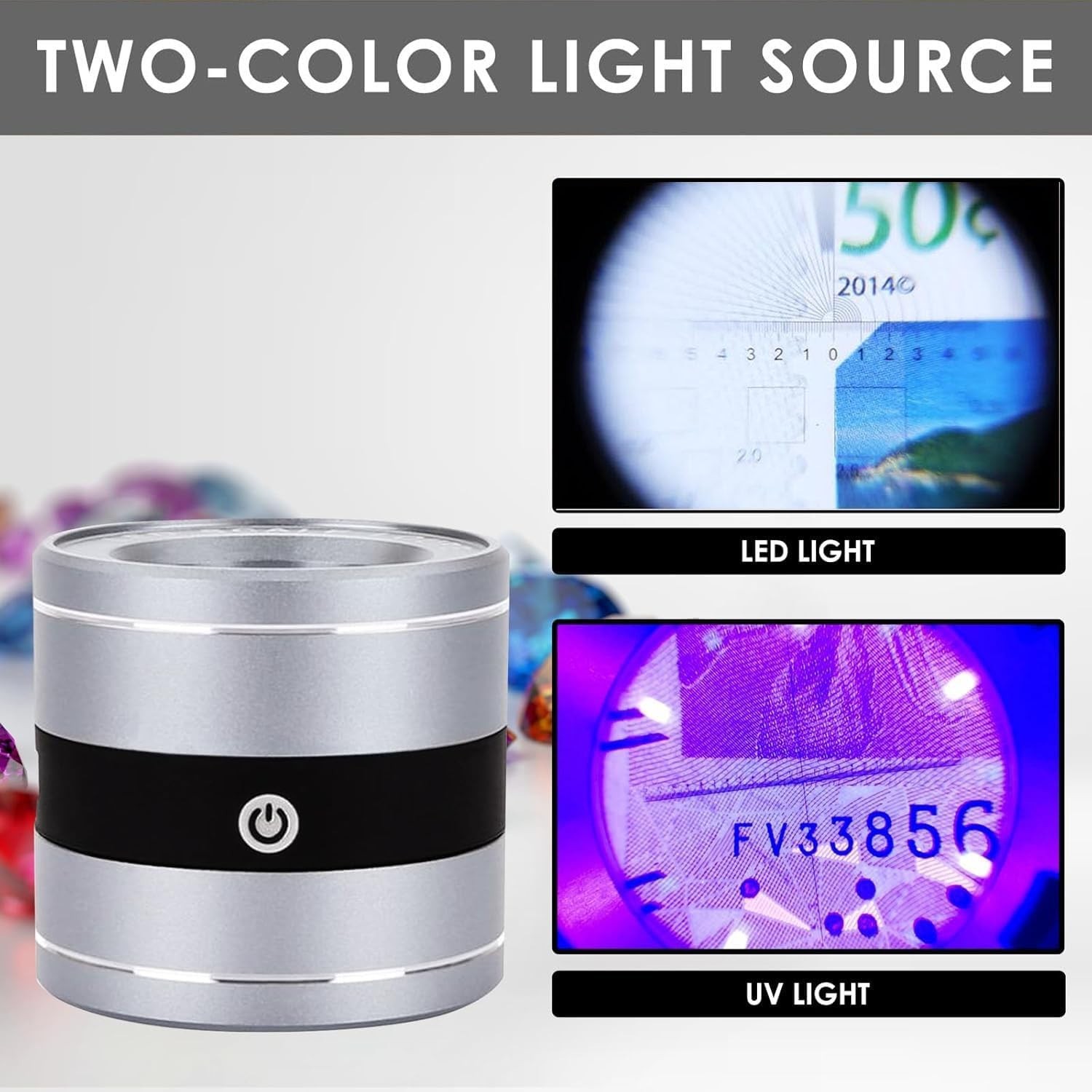 10X Jewelers Loupe Magnifier with LED/UV Lights and Scale, USB Rechargeable J…