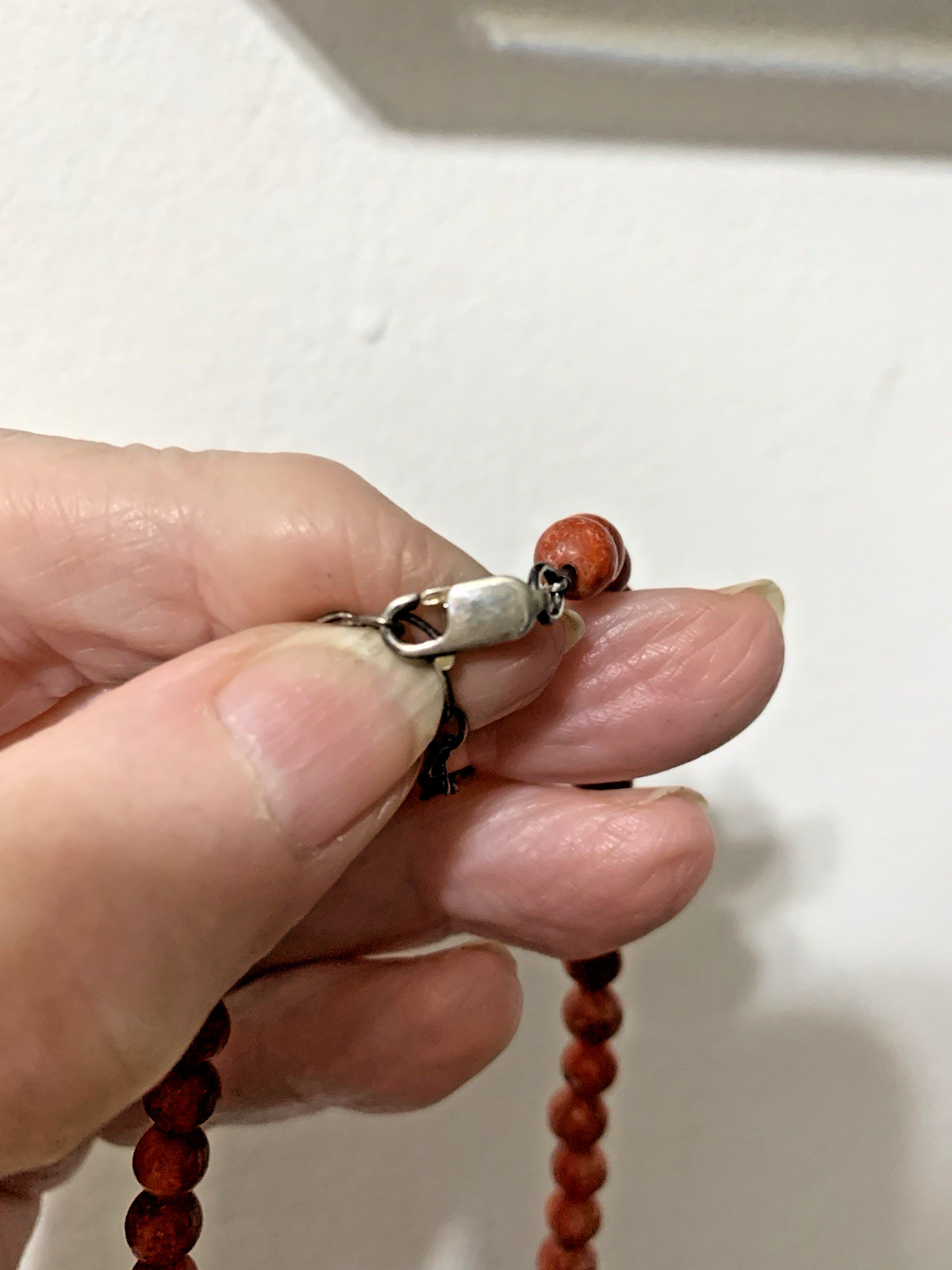 Southwestern Style Red Coral & Turquoise SS Beaded Necklace,Dangling Pendant,22”