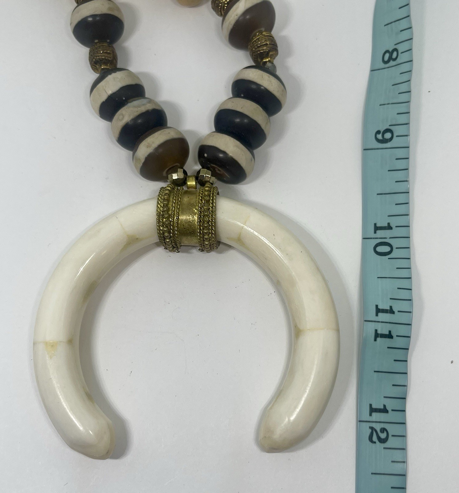 Vintage Betsy Pittard Designs BPD Horn Wood Acrylic Beaded Necklace Boho Bliss