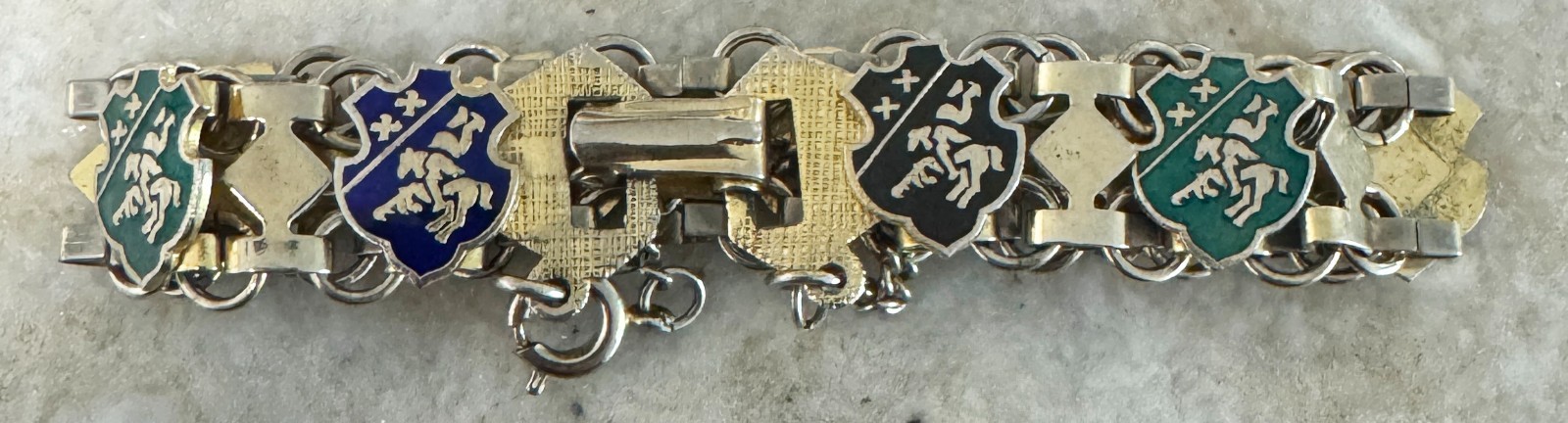 VTG gold-tone enamel souvenir bracelet enameled shields coat of arms panels