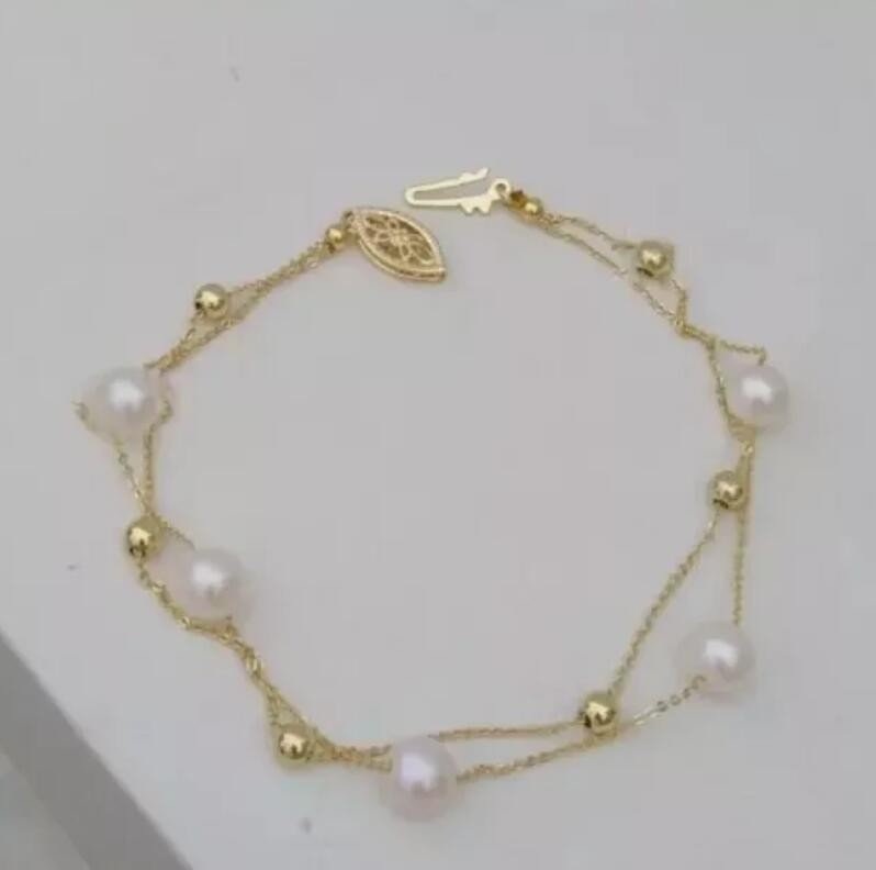 AAA 7-8MM SOUTH SEA WHITE PEARL BRACELET 14K YELLOW GOLD P 7.5-8 inch