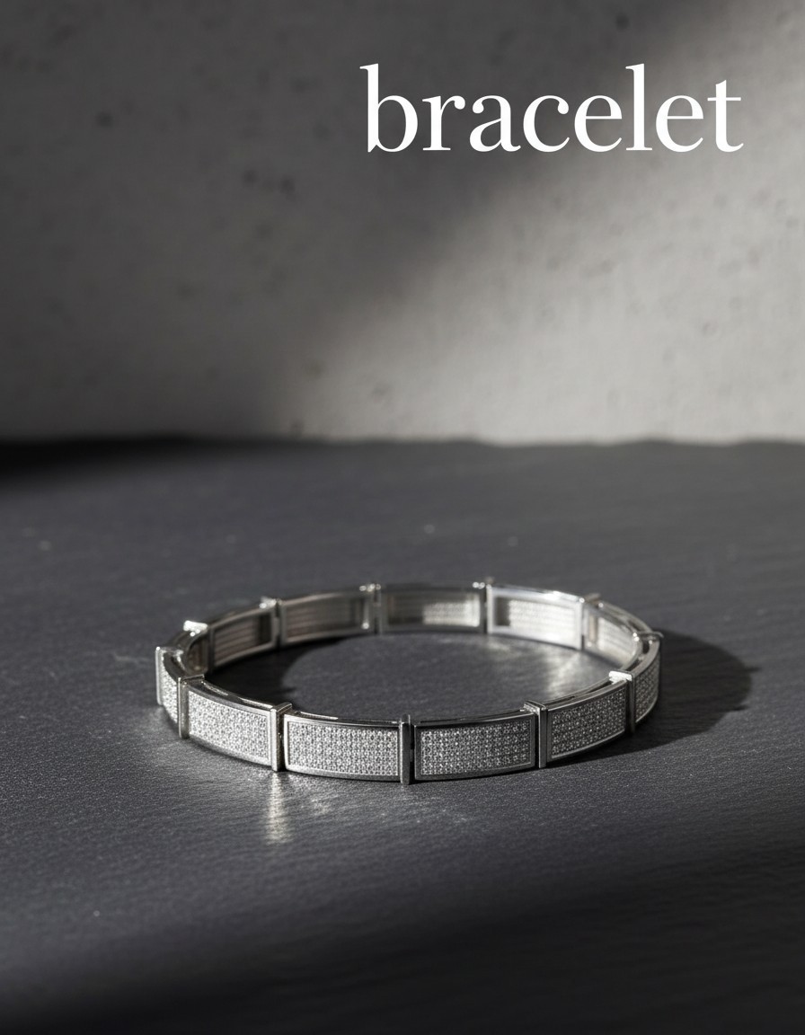 Mens Luxury Silver Bar Bracelet Iced Out Pave Panel Streetwear Fashion