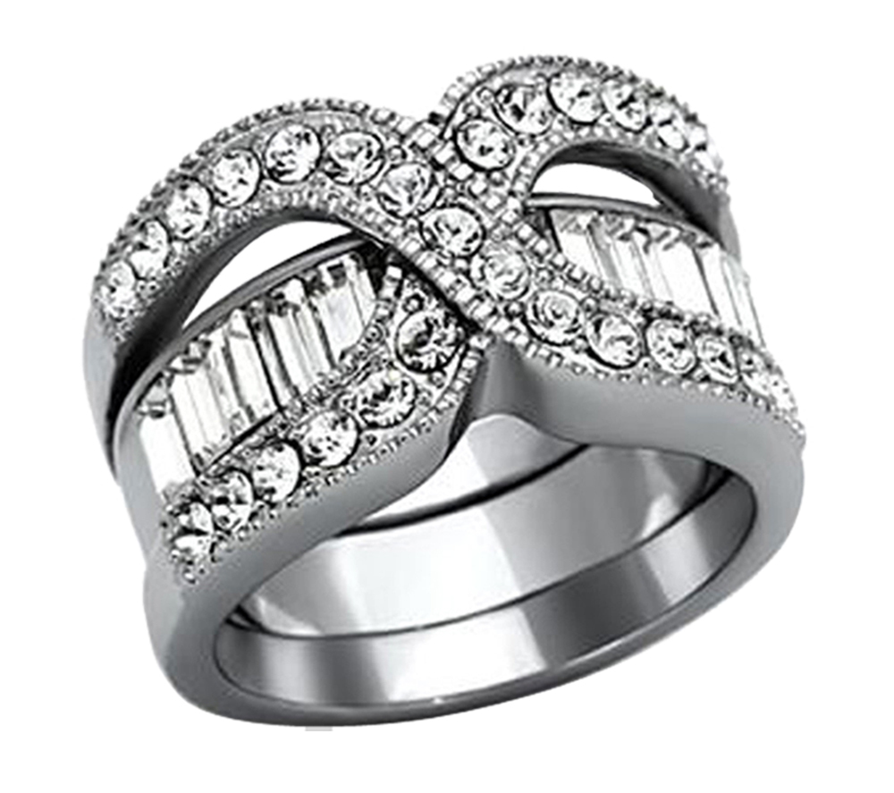 3 Pcs His & Her Stainless Steel Wedding Engagement Couple Matching Ring Band Set