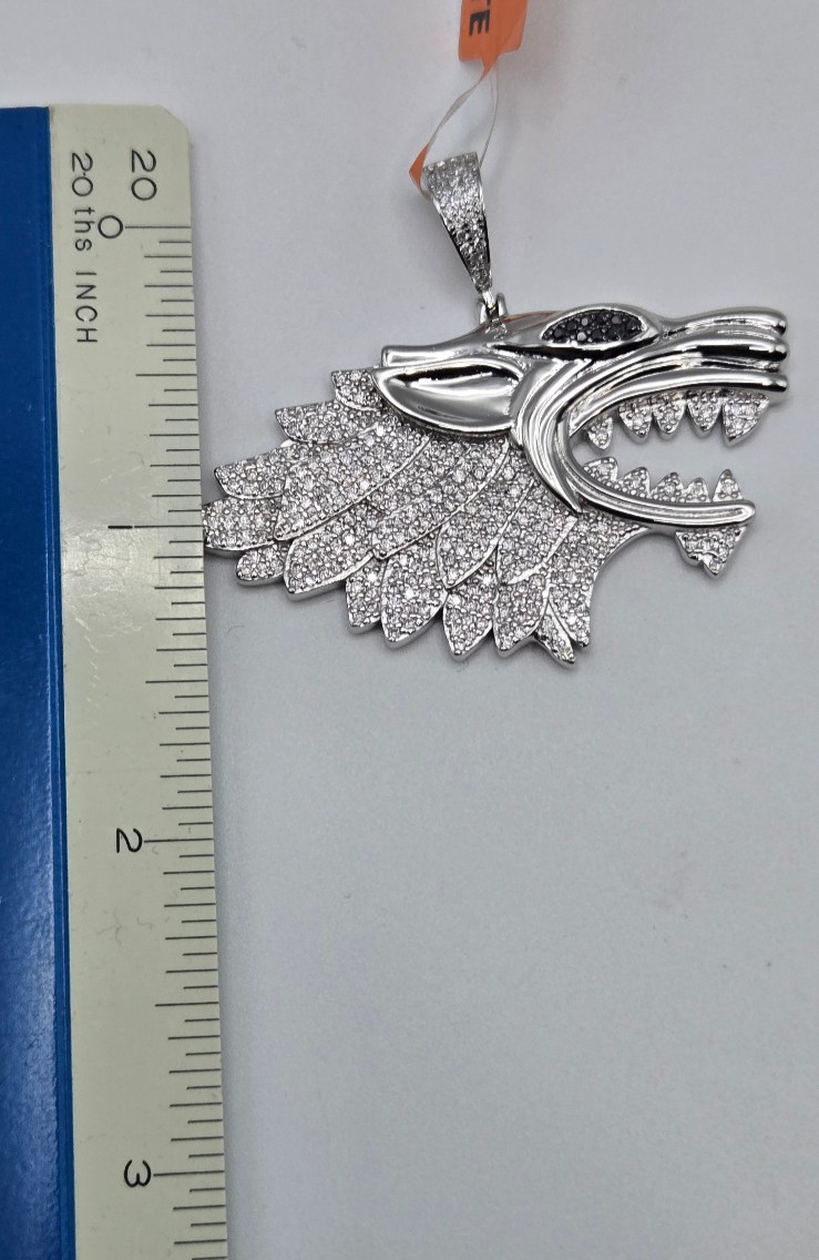 NEW Solid 925 Sterling Silver 2.5ctw real MOISSANITE Wolf Pendant – USA