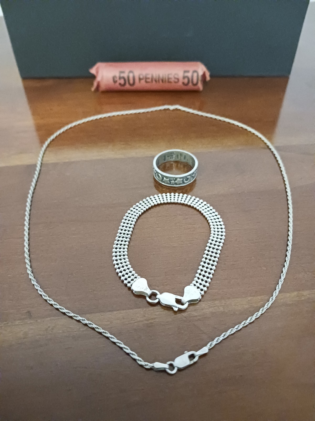21 grams sterling silver 925 Italy necklace art deco bracelet moon ring lot of 3