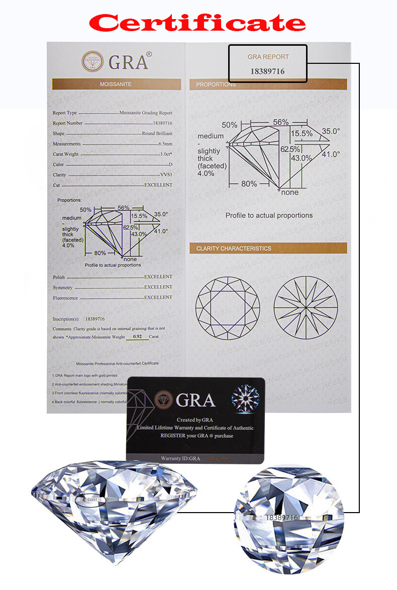 GRA Certificated Real 2CT Moissanite Diamond Wedding Sterling Silver Ring R9