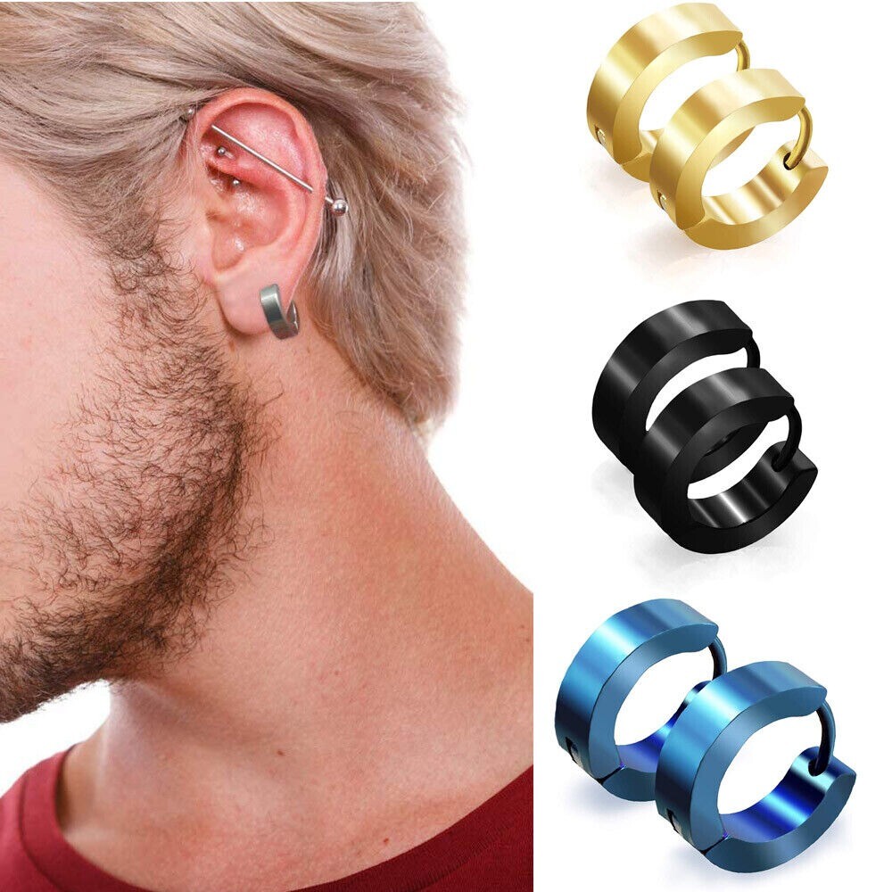 4 Pairs Mens Women Stainless Steel Punk Hoop Ear Stud Cuff Unisex Cool Earring