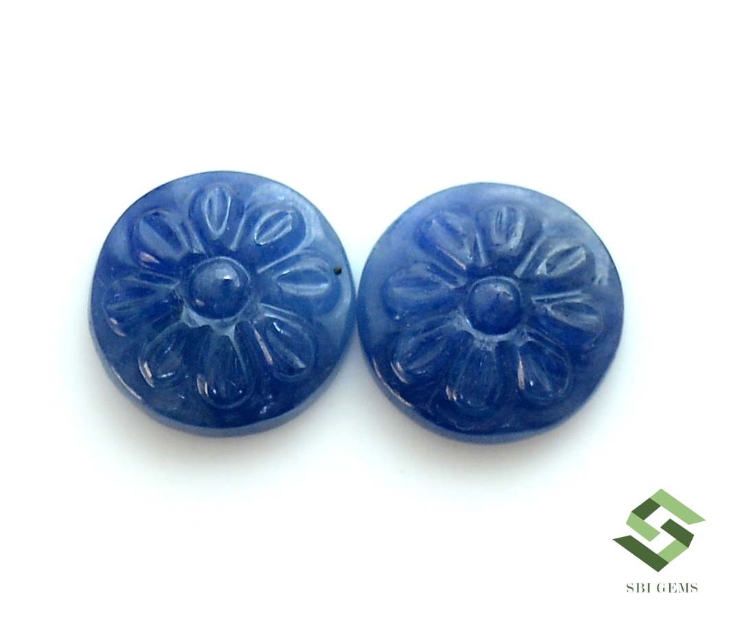 11.50 mm Natural Blue Sapphire Hand Made Carving Pair 10.97 CTS Loose Gemstones