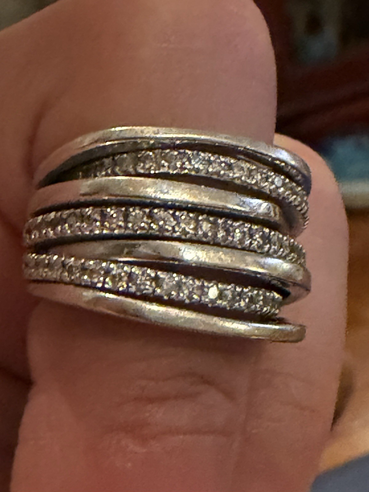 Sonia B Bitton 14K White Gold Diamond Wide Band Ring Size 5 10.7g Stacked Look