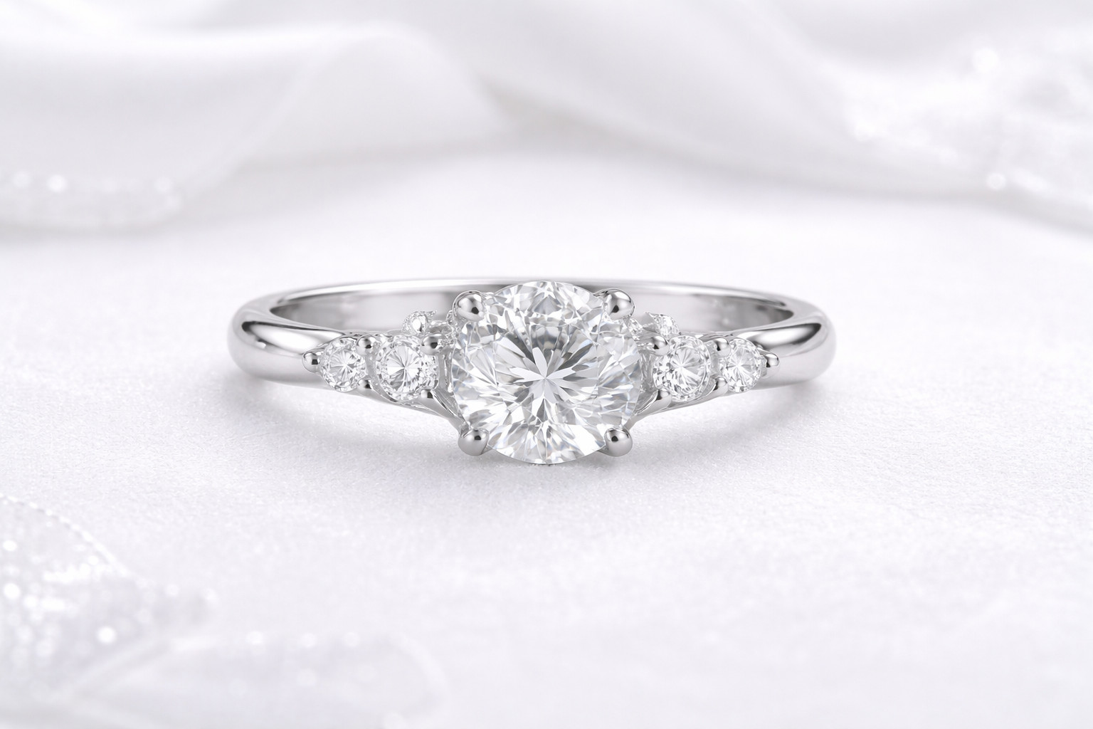 Round Cut Natural Diamond Wedding Ring 14K White Gold 3.05 Ct