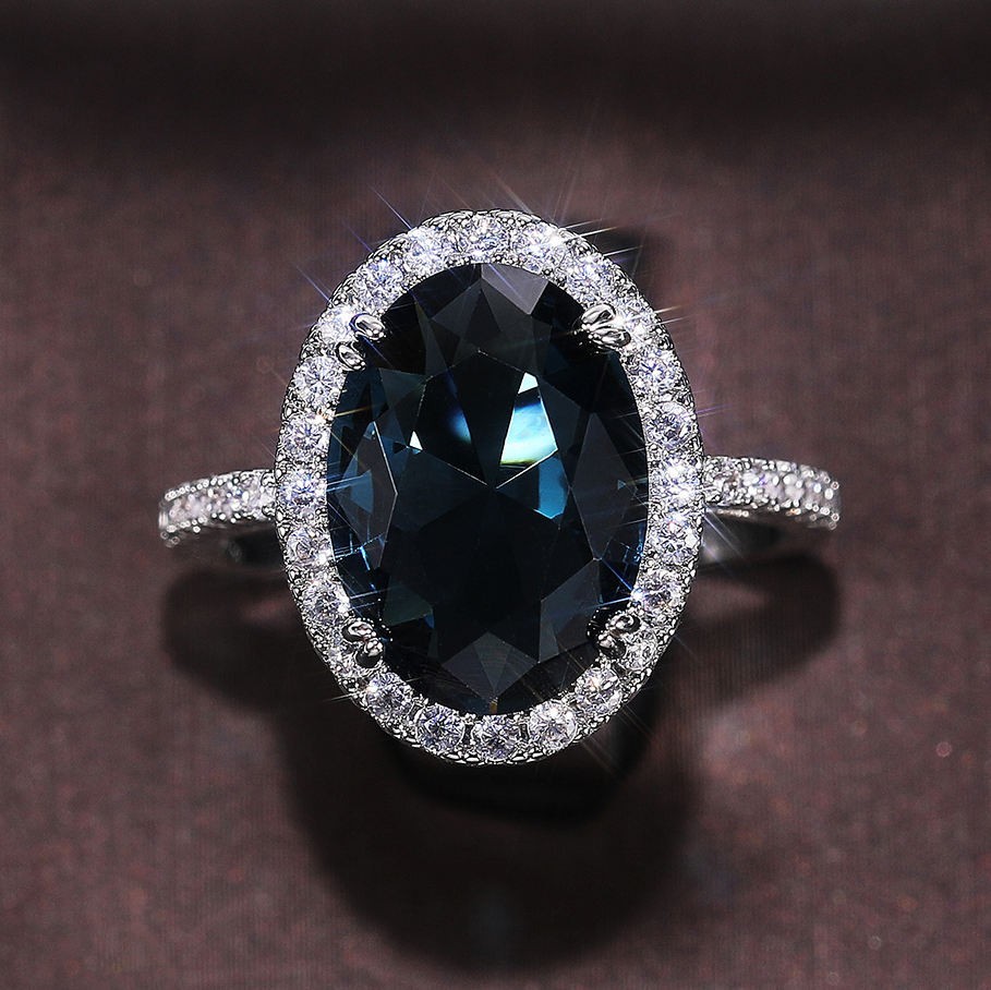 4 Ct blue oval cut real moissanite wedding engagment ring 14k white gold plated