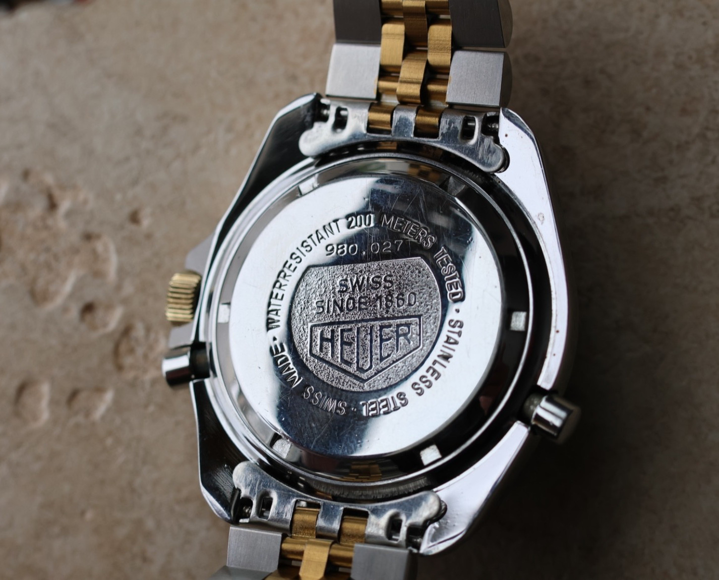 Pre TAG Heuer Jumbo 980.027 Mens 1000 Series Watch Black Gold Ana-Digital Rare
