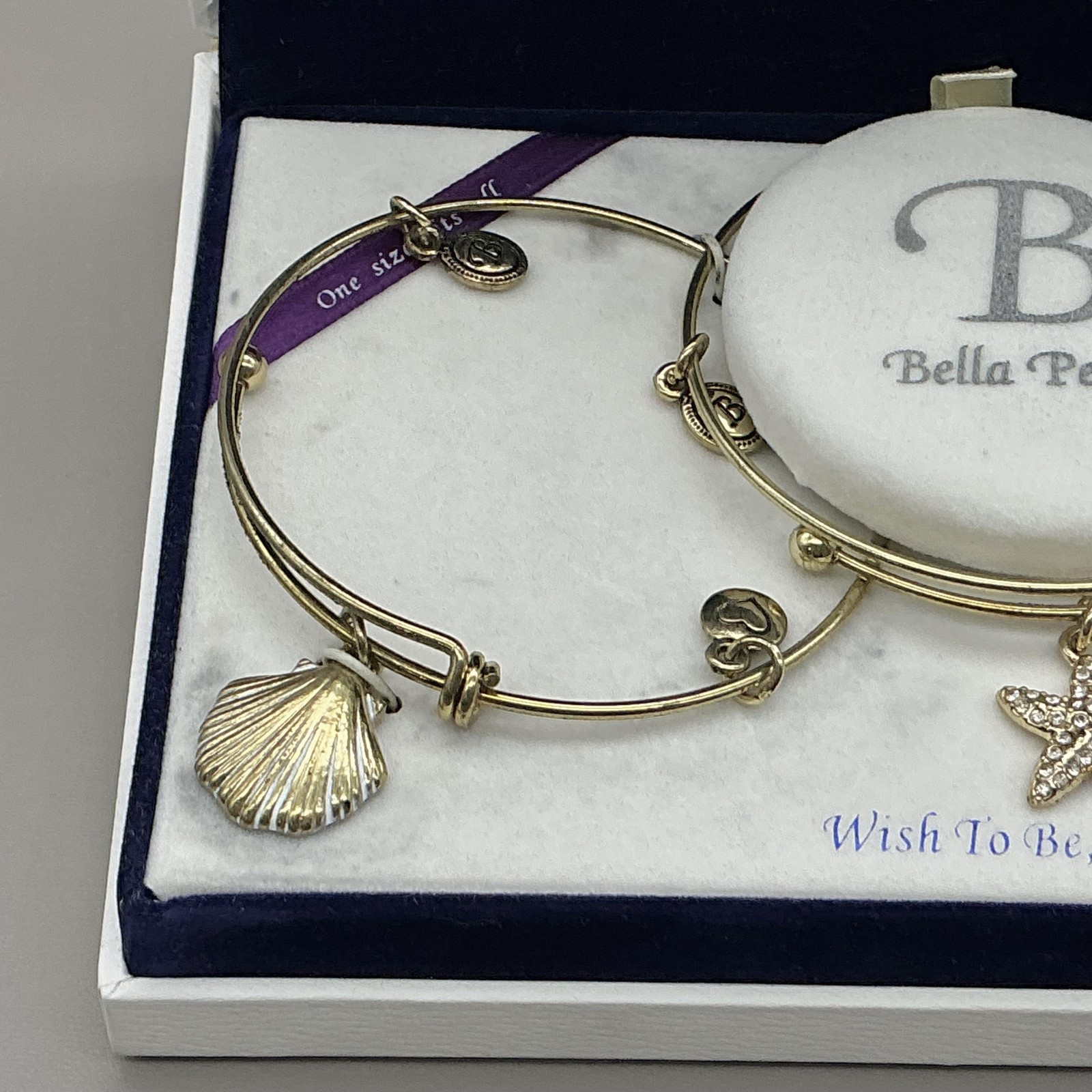 Bella Perlina Bracelet Set Of 3 Gold Tone Sea Life Charm Bangle Womens Jewelry