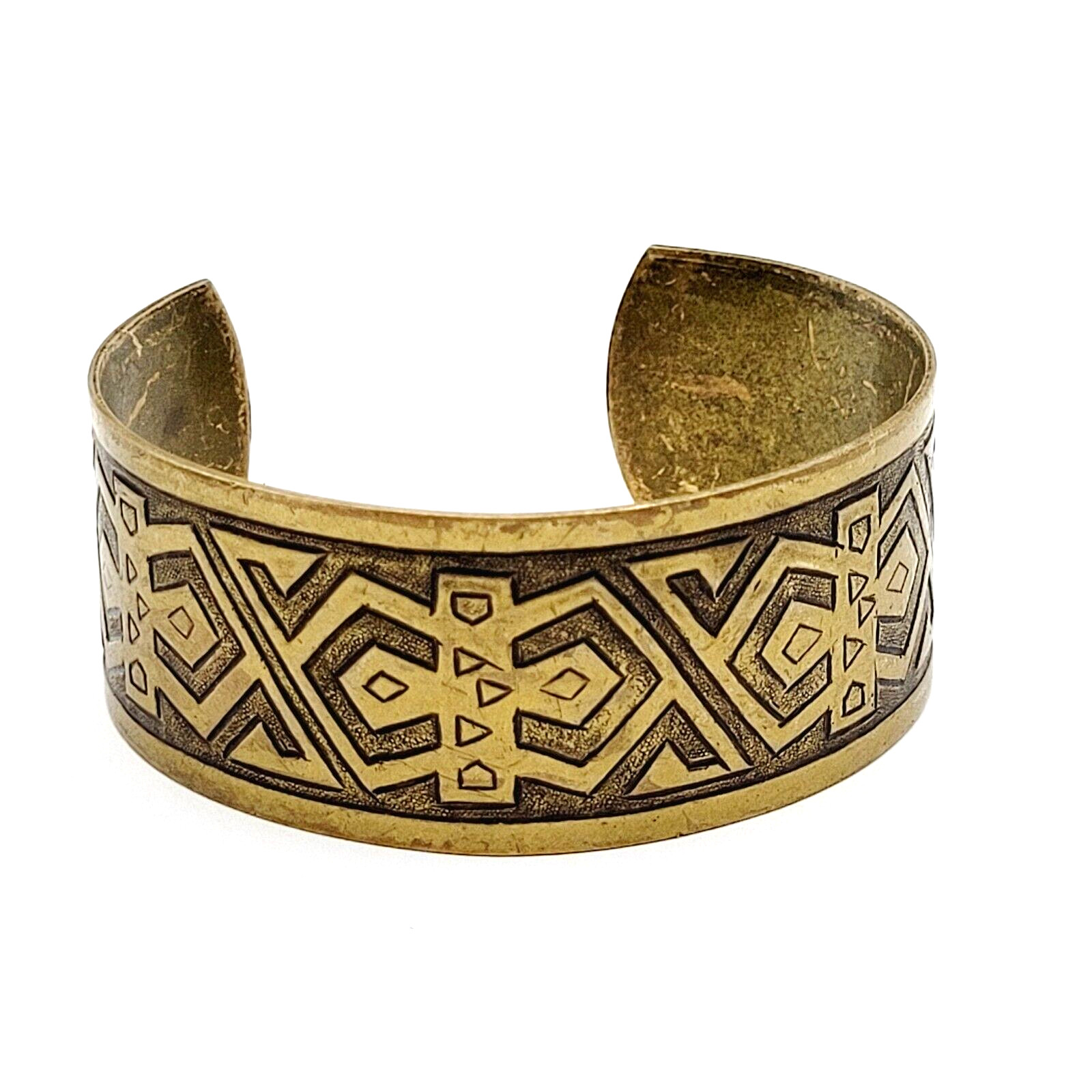 Southwestern Native Tribal Pattern Copper Vintage Cuff Bracelet with Brass Color