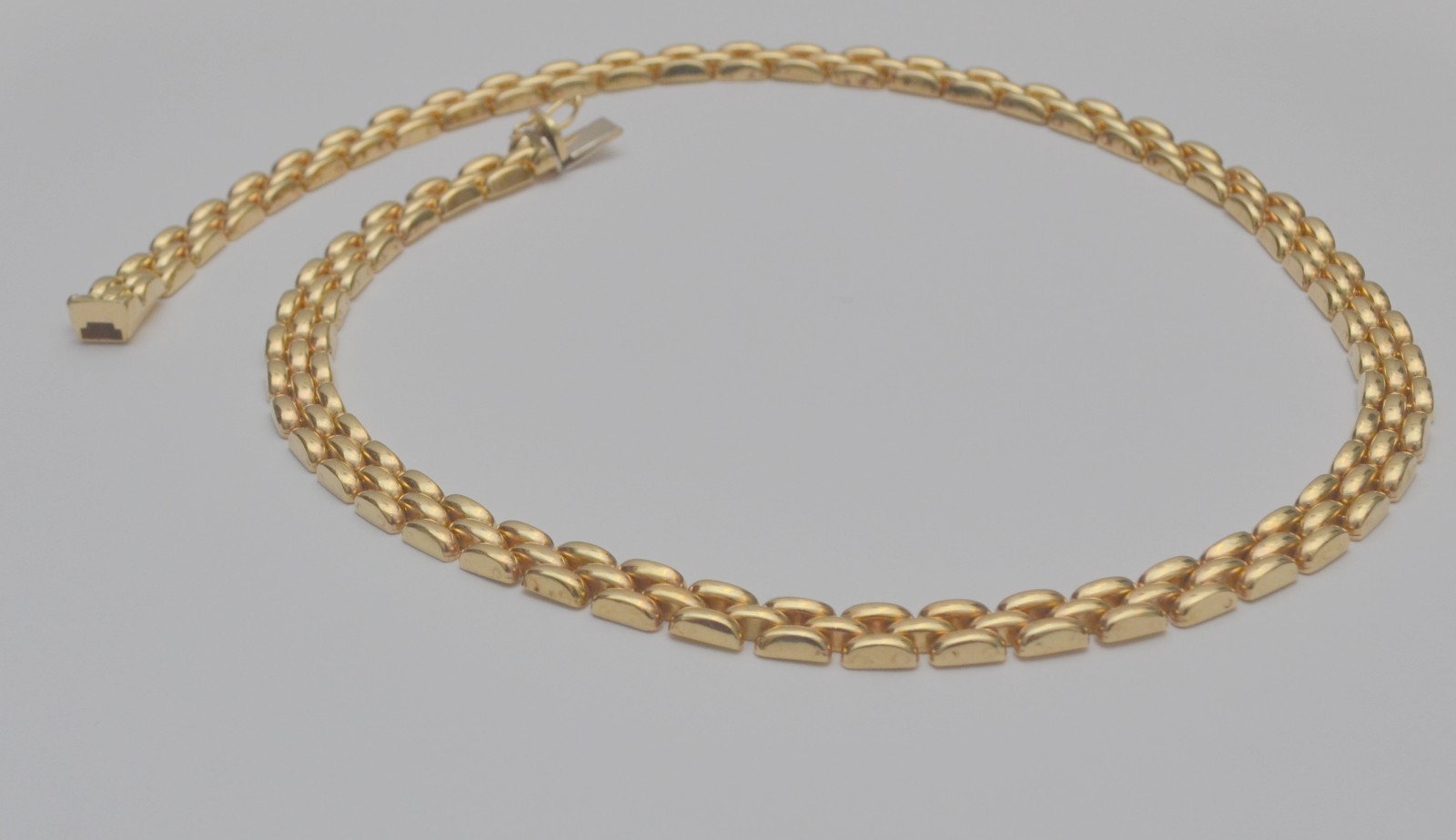 14K Yellow Gold Panther Link Necklace 7.5 mm 17.75″ Box Clasp C8