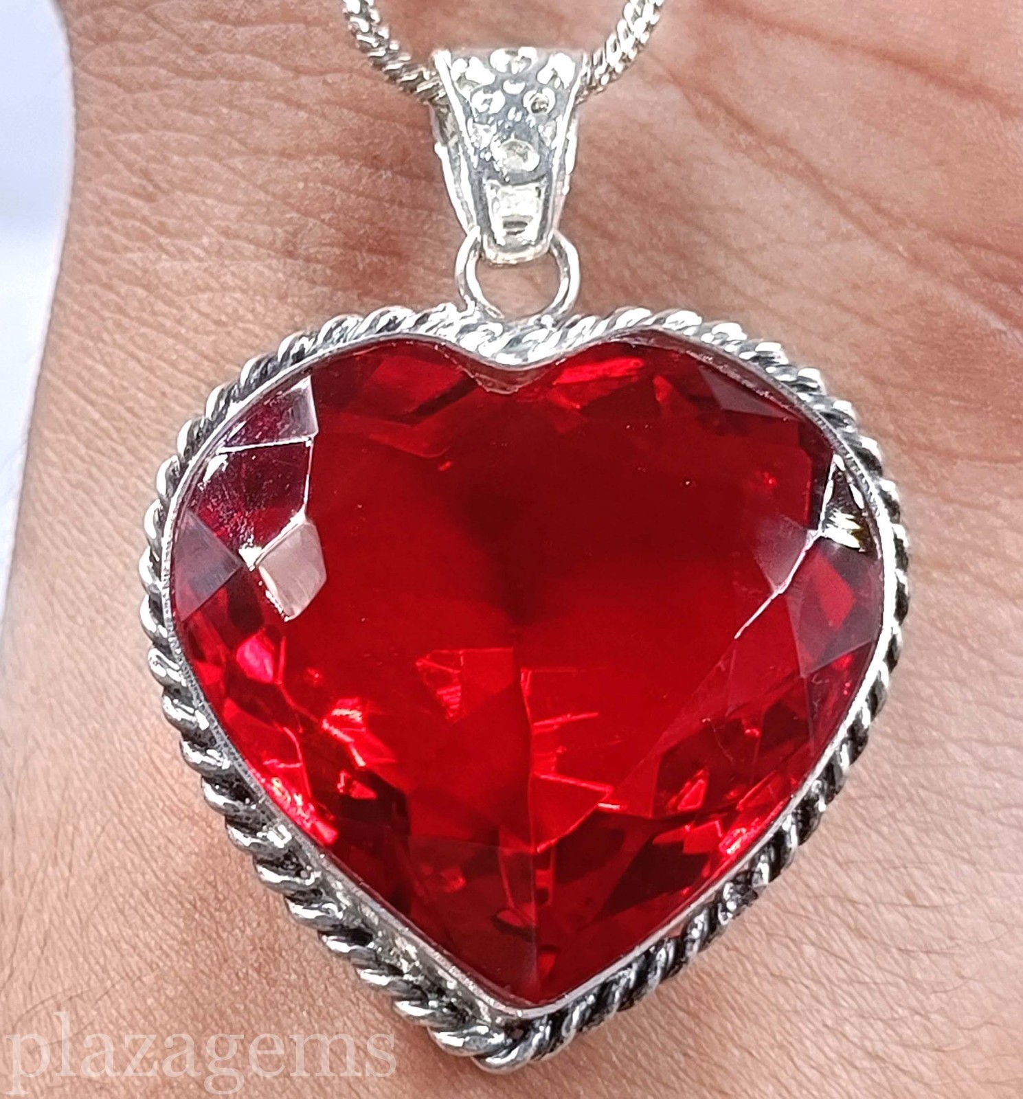 90.00 Carat Natural Red Ruby Heart Pendant 925 Sterling Silver Gems 5NSJ