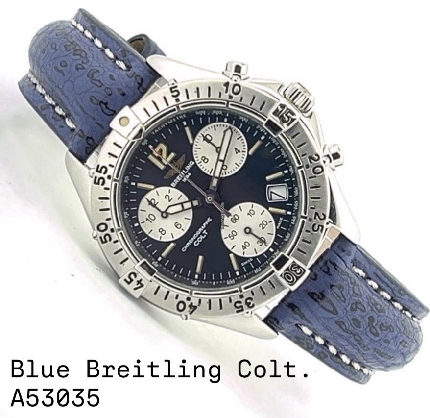 Breitling Colt A53035 Chronograph Quartz Blue Dial Leather Strap Stainless Steel