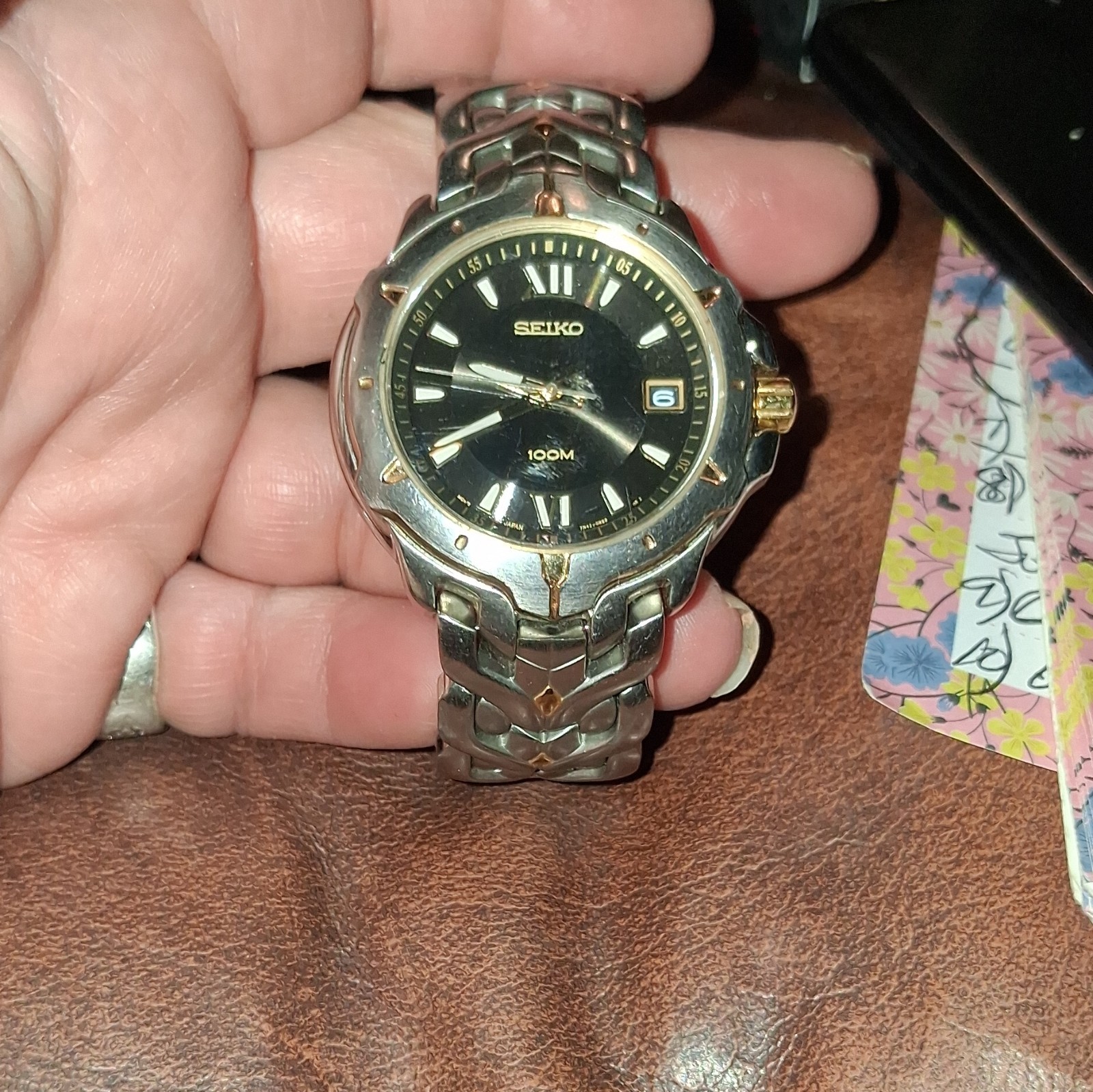 Seiko Quartz 100m Black Dial Date Two-Tone Stainless Steel Bracelet 40mm