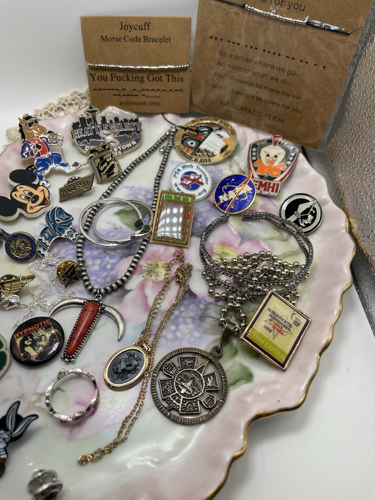 Mixed Lot Costume Jewelry, Necklaces, Pins, Bracelets, Cuffs And Earrings