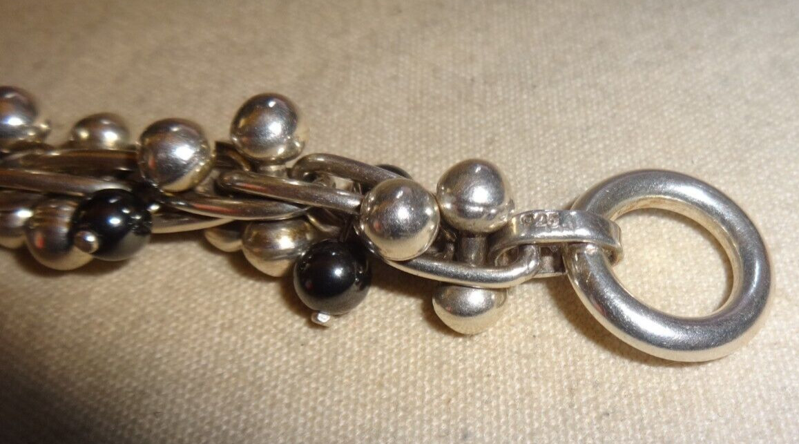 Sterling Silver 925 DNA Bead Ball Link Toggle Bracelet 72g