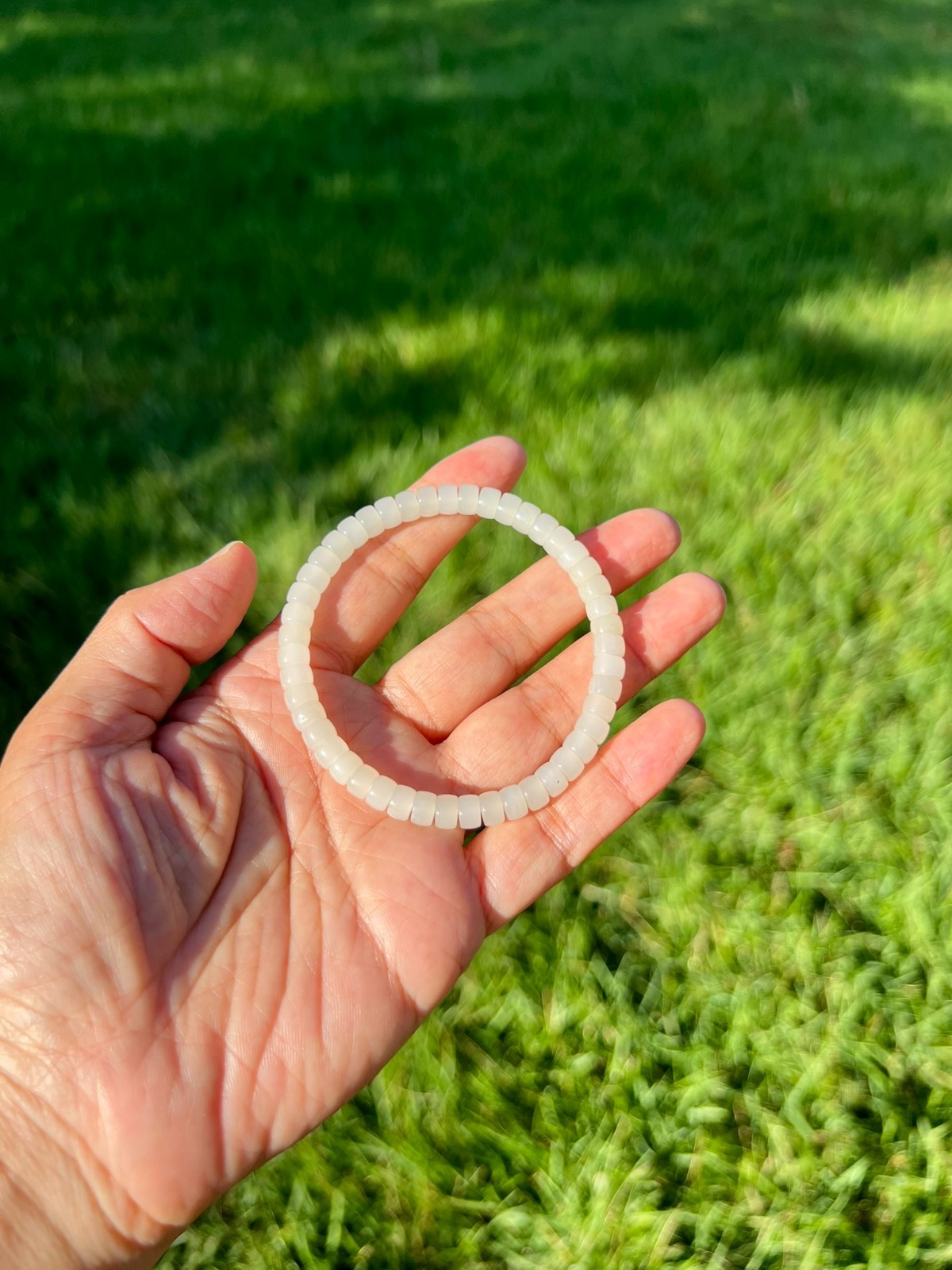 Genuine Transparent White Nephrite Jade 6x4mm Bead 7.75″ Bracelet H374 1