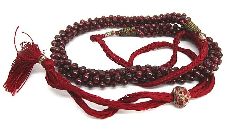 Southeast Asia Carnet Bead and Silk Necklace 31 1/2” adjustable length