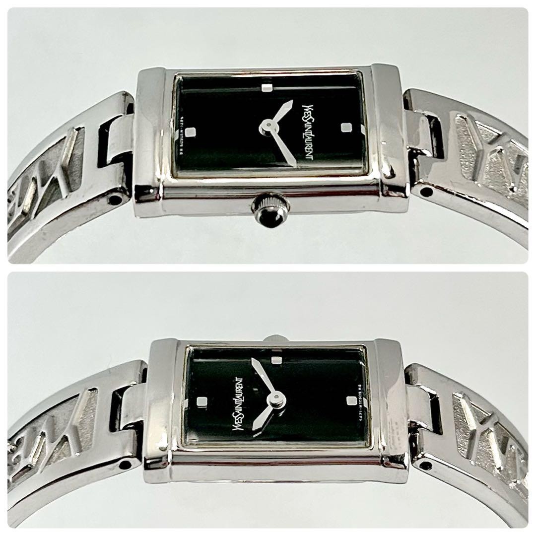 YSL Yves Saint Laurent Rectangular Bangle Watch Black Quartz Japan 0714206