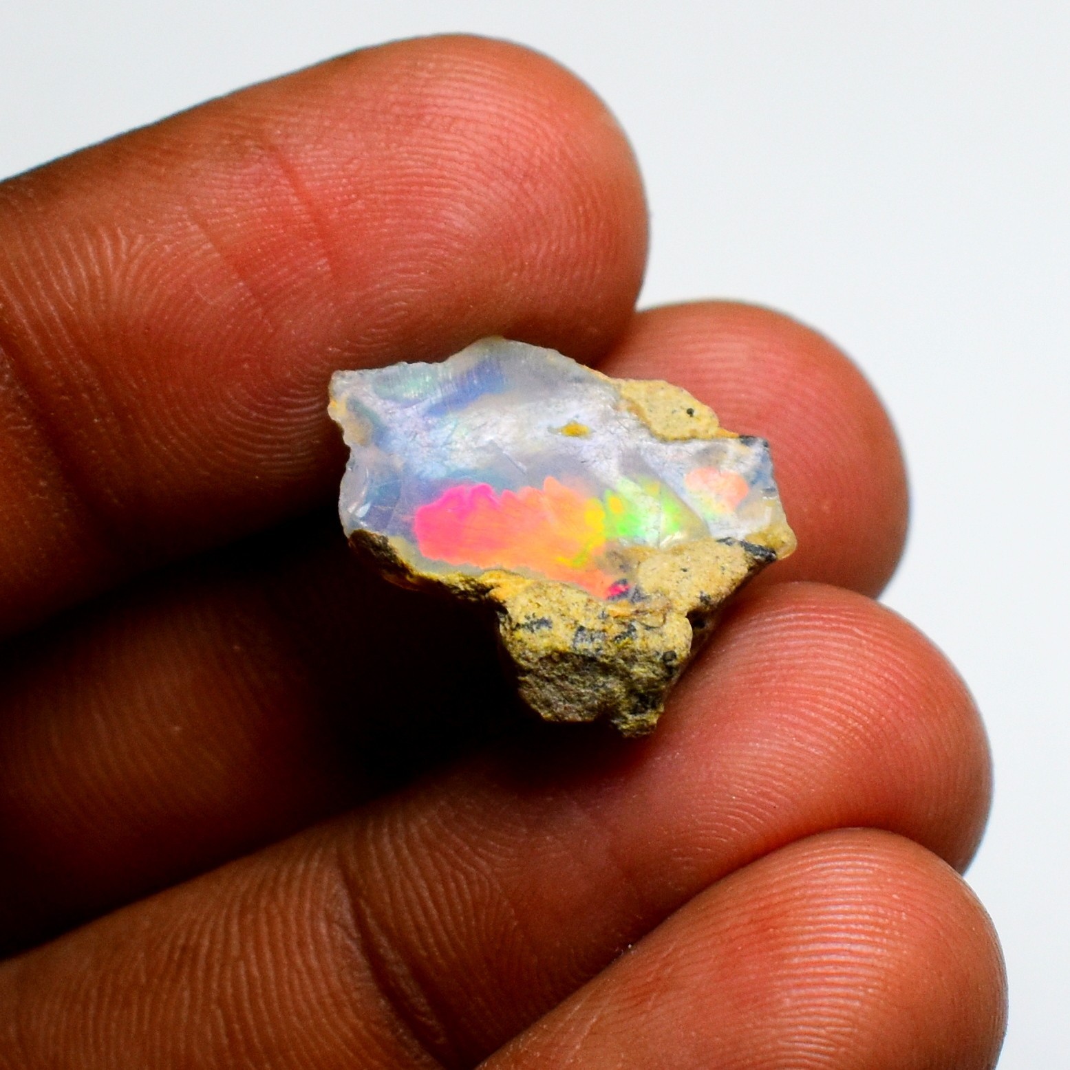 Natural Ethiopian Opal Rough, Multi Fire White Opal Raw 6.40 Cts 18×14 mm