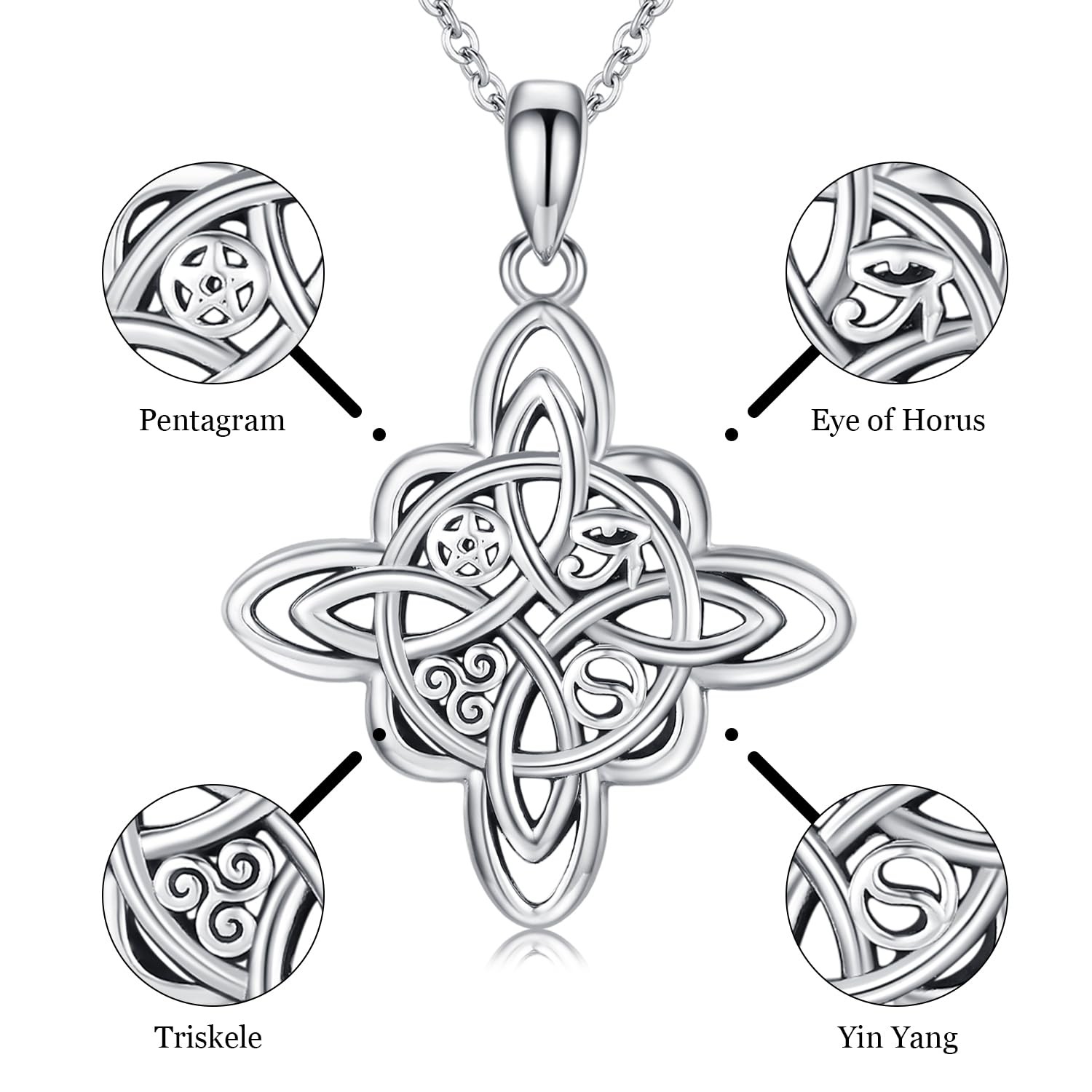 Witches Knot Necklace 925 Sterling Silver Nudo de Bruja Pendant Celtic Knot N…