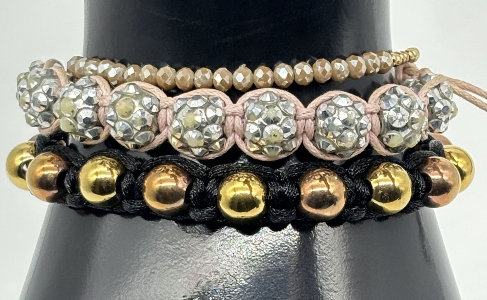 Lot of Three Bracelets Shamballa Slider Macrame Bolo-Style Adjustable Not Signed